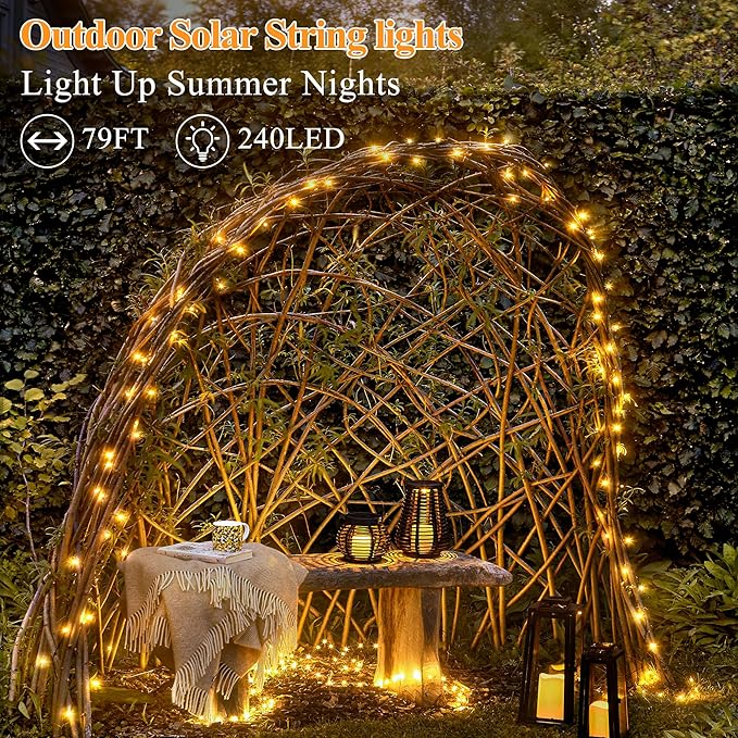 Solar String Lights 240LED 79FT, IP67 Waterproof Solar Lights for Outside with 8 Lighting Modes, Upgraded Solar Panel Fairy Lights for Garden Party Wedding Decorations (Warm White)-Ruum Studio Home