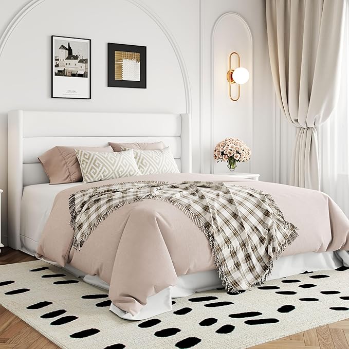 Allewie Full Size Velvet Lift Up Storage Bed, Modern Wingback Headboard, Hydraulic Support, No Box Spring Needed, White-Ruum Studio Home