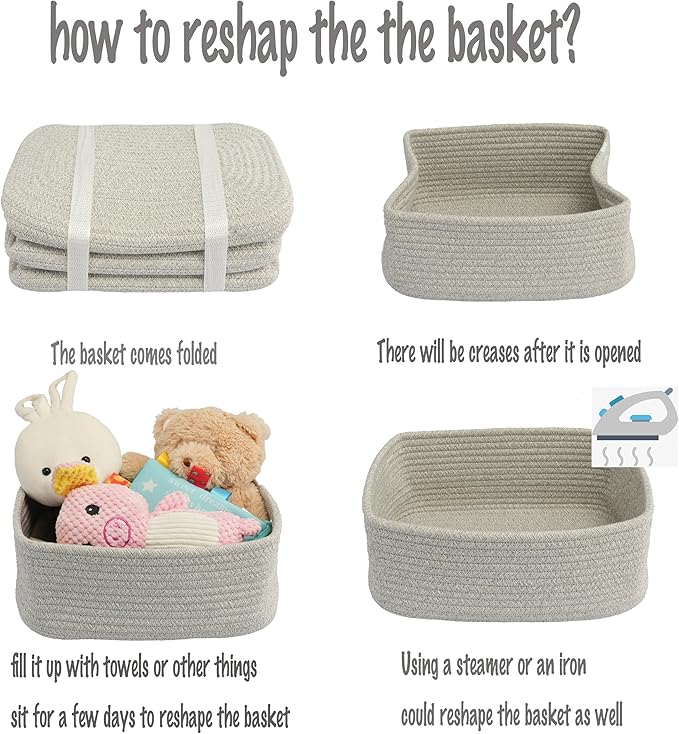 Small Woven Storage Baskets 13“X9”X5“ Decorative Rope Bins for Organizing Shelves, Closets, and Toys, Empty Gift Baskets, Cute Organizer Basket for Home and Office (grey, Large)-Ruum Studio Home