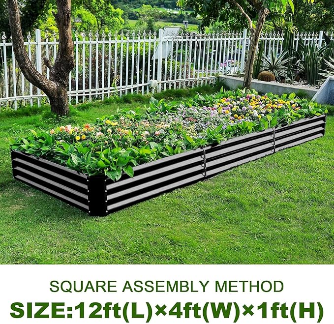 Land Guard 12×4×1ft Galvanized Raised Garden Bed Kit for Vegetables 2 Pack, Galvanized Super Large Metal Planter Raised Garden Boxes Outdoor (Gray)-Ruum Studio Home