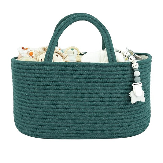 Large Baby Diaper Caddy Organizer for Girl Boy Rope Nursery Storage Bin Basket Portable Holder Tote Bag for Changing Table Car Travel Baby Shower Gifts basket dark green-Ruum Studio Home