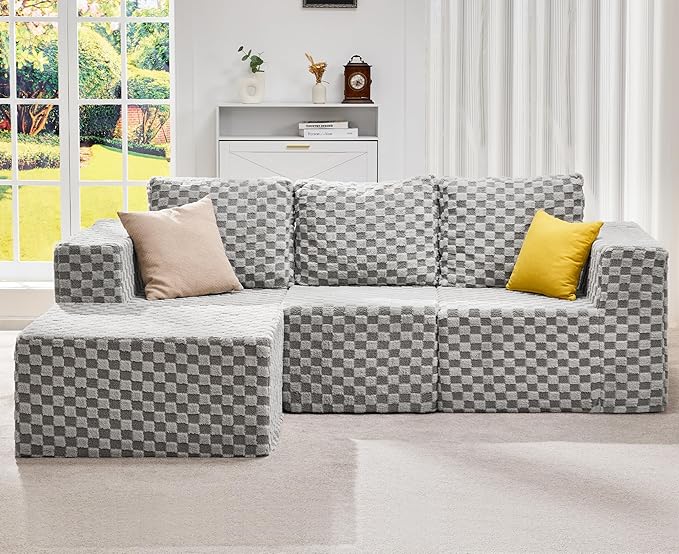 Hobestluk Modular Sectional Sofa Memory Foam Couch Oversized Sectional Sofa 3-Seater with Chaise Cloud Couch with Removable Cover L Shape Sofa for Living Room (Plush Grey, 3-Seater with Chaise)-Ruum Studio Home
