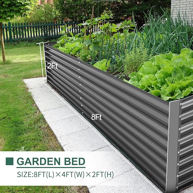 Land Guard 8×4×2 ft Galvanized Raised Garden Bed Kit, Galvanized Planter Raised Garden Boxes Outdoor, Large Metal Raised Garden Beds for Vegetables(Grey)…-Ruum Studio Home