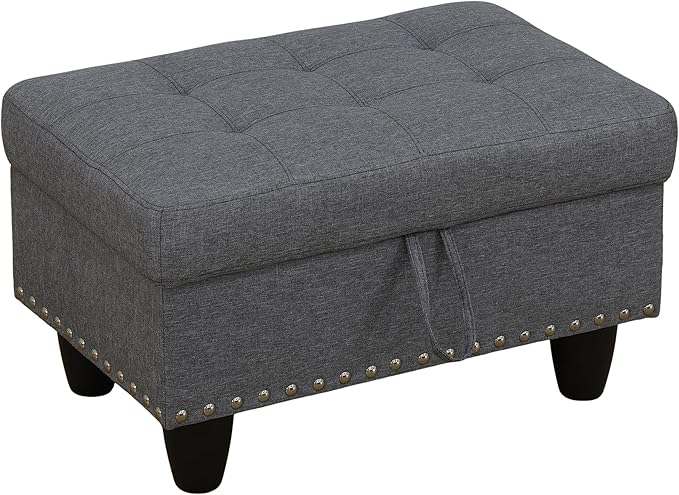 Ottoman Rectangular Storage Ottoman Bench, Flannel Footrest Stool Footstool with Lid for Living Room, Bedroom, Entryway, Light Gray, 28.5"x19"x17.5"-Ruum Studio Home