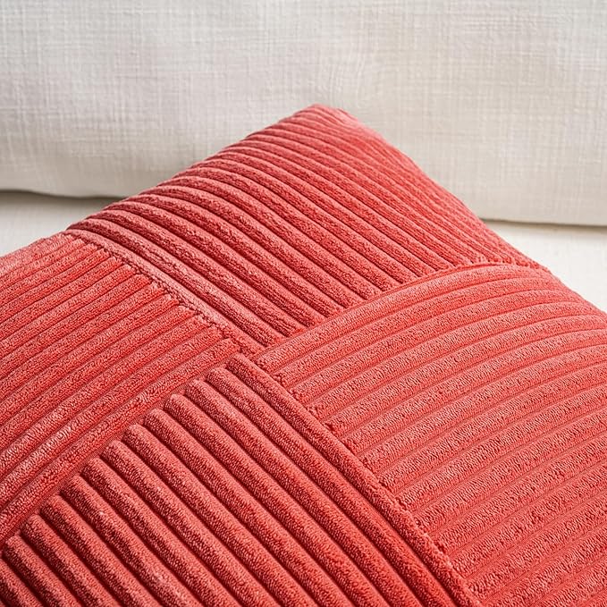 Fancy Homi 2 Packs Red Lumbar Decorative Throw Pillow Covers 12x20 Inch for Living Room Couch Bed Sofa, Holiday Christmas Home Decor Gift, Soft Striped Corduroy Rectangle Accent Cushion Case 30x50 cm-Ruum Studio Home