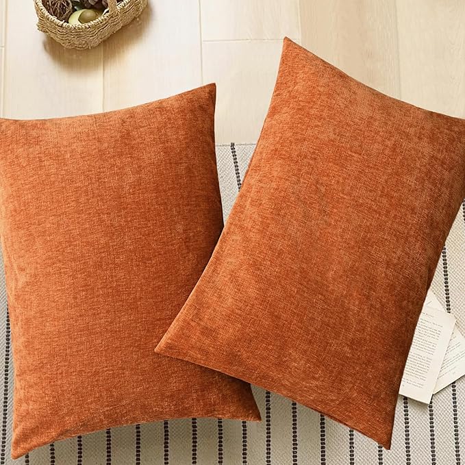 CaliTime Fall Throw Pillow Covers Decorative 20 X 26 Inches Pack of 2 Cozy Chenille Standard Pillow Shams Cases for Couch Sofa Bed Living Room Home Burnt Orange-Ruum Studio Home
