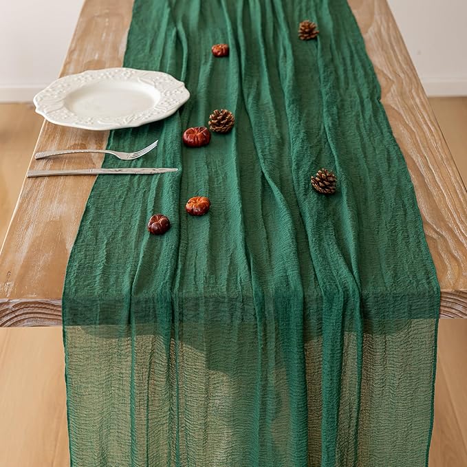 3pcs Emerald Green Cheesecloth Table Runner Gauze 120 Inch 10 FT Rustic Boho Cheese Cloth Runner for Wedding Baby Shower Bridal Shower Birthday Party Long Sheer Home Decorations-Ruum Studio Home