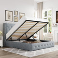 Allewie Queen Size Lift Up Storage Bed, Button Tufted Headboard with Wingback, Hydraulic Support, No Box Spring Needed, Grey Blue-Ruum Studio Home