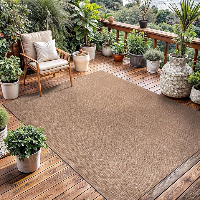 Washable Indoor Outdoor Rug 6x9 Weather Resistant Area Rugs Modern Solid Jute Rug for Porch Deck Balcony Backyard Patio Outside Carpet (6 X 9 Jute Beige)-Ruum Studio Home