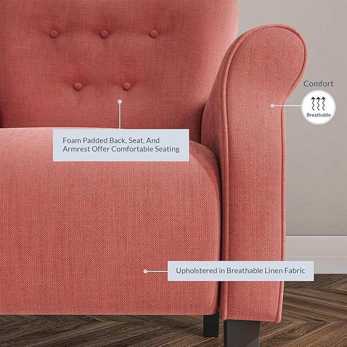 BELLEZE Modern Accent Chair for Living Room, High Back Armchair with Wooden Legs, Upholstered Wingback Side Chair Padded Armrest Single Sofa Club Chair for Living Room, Bedroom - Allston (Brick)-Ruum Studio Home