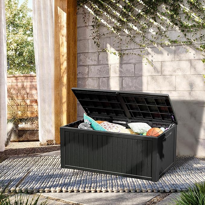 270 Gallon Lockable Resin Deck Box, Waterproof & UV-Resistant Outdoor Storage Box for Outdoor Cushion Storage, Garden Tools & Pool Accessories Storage, Black-Ruum Studio Home