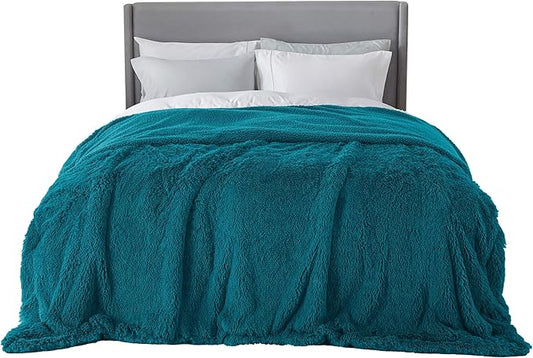 Bedsure GentleSoft Fluffy Turquoise Teal Blankets Queen Size for Bed, Thick Sherpa Faux Fur Fleece Fuzzy Plush Winter Warm Soft Full Queen Blankets, Bedroom Teal Decor Cozy Gifts for Women Men, 90x90-Ruum Studio Home