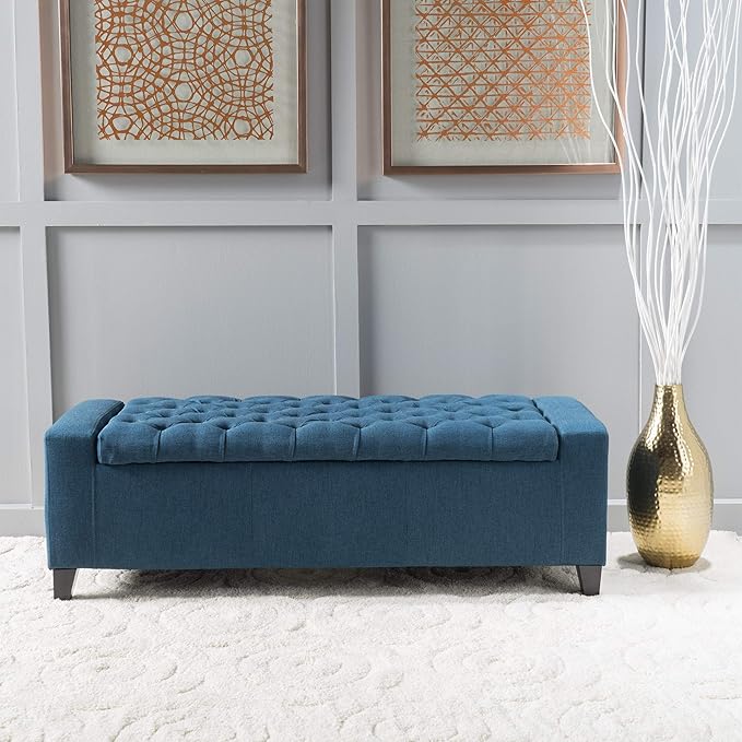 Christopher Knight Home Hikaru Fabric Storage Ottoman, Dark Blue Dimensions: 20.50”D x 51.00”W x 17.00”H-Ruum Studio Home