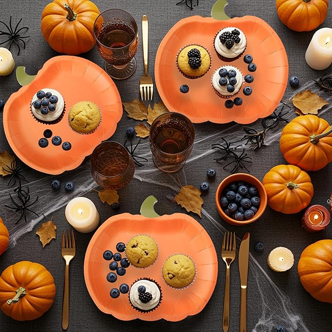 Cheerland Pumpkin Party Plates Fall Disposable Paper Plate Dessert Shaped Tableware for Summerween Birthday Baby Shower Halloween Classroom Autumn Harvest Thanksgiving Party Favor Decorations 48pcs-Ruum Studio Home