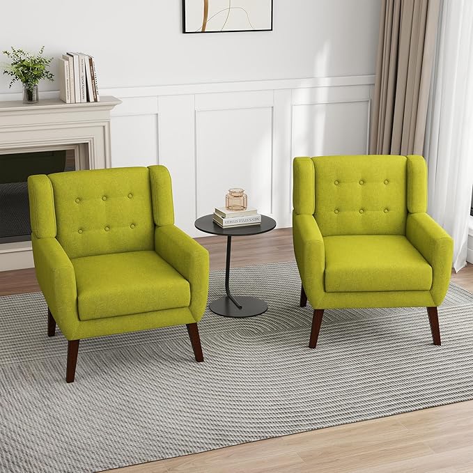 UIXE Accent Chairs Set of 2, Modern Upholstered Arm Chair, Mid-Century Club Armchair Comfy Single Lounge Sofa Button Tufted Living Room Reading Seat Bedroom Side Sitting for Home Office,Green-Ruum Studio Home