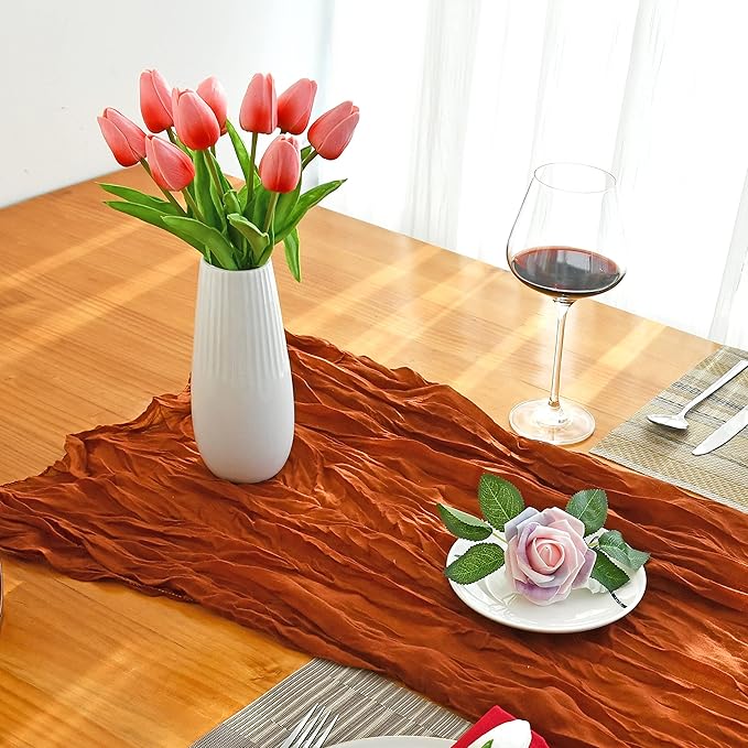Mandy's Artificial Tulips 20 Stems Coral PU Faux Flowers for Wedding Home Decor 13.5 Inch-Ruum Studio Home