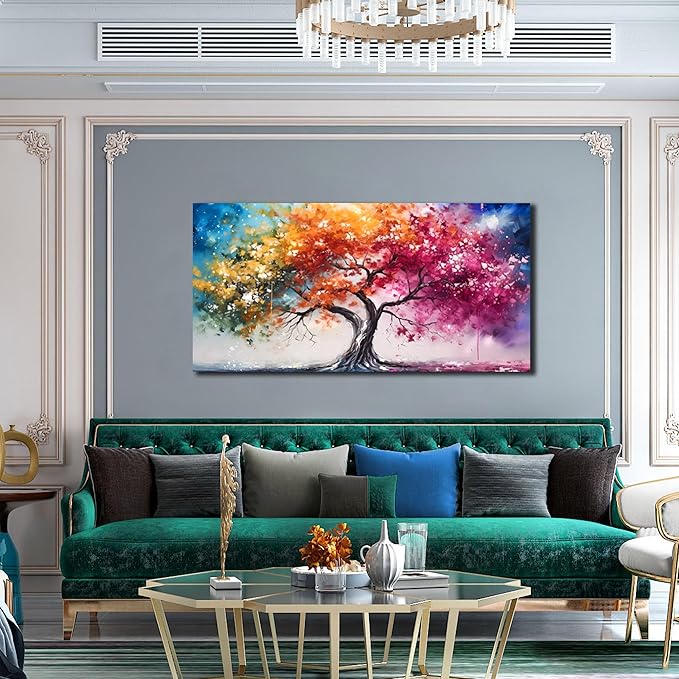 Alsingbago Large Colorful Tree Canvas Wall Art for Living Room Bedroom Home Office Orange and Pink Tree Picture Modern Artwork Ready to Hang Size 24x48-Ruum Studio Home
