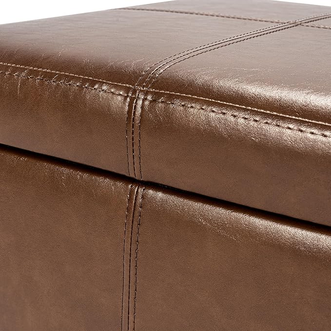 Adeco Storage Ottoman Foot Rest Stool, Leather Ottoman Footstool with Hinged Lid, 17" Small Foot Stool Bench for Living Room, Bedroom-Ruum Studio Home