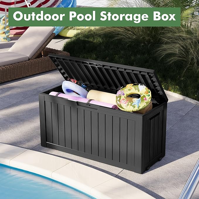 72 Gallon Deck Box Lockable Resin Outdoor Storage Box waterproof Outdoor Container for Patio Furniture Cushions, Pillow-Ruum Studio Home