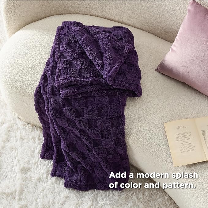 Bedsure GentleSoft Purple Throw Blanket for Couch - Checkered Fleece Blankets Gifts for Women Men Girls, Cute Soft Cozy Throw for Bedroom Home Decor Gifts, 50x60 Inches-Ruum Studio Home