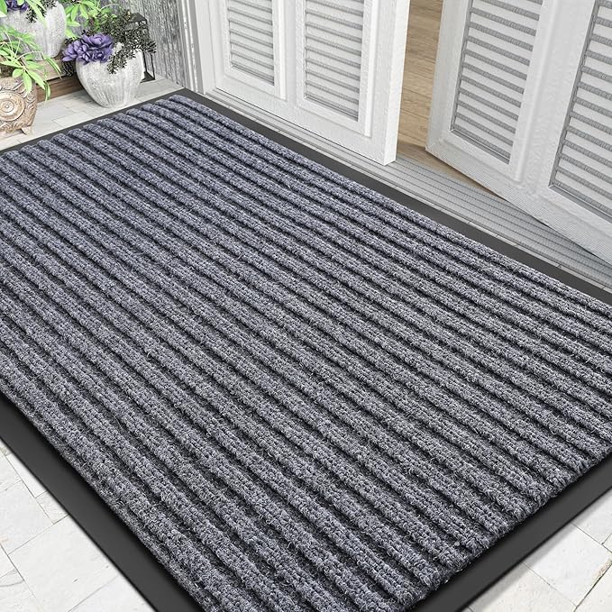Yimobra Front Door Mat Outdoor Indoor Entrance, 100% Waterproof All-Season All Weather Doormat, Welcome Matt Outside Entry, Non Slip, Low Profile, Heavy Duty Patio Porch Floor Mats,47 x 32,Gray White-Ruum Studio Home