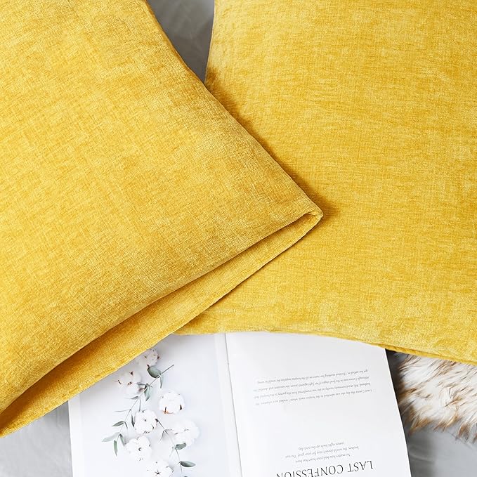 CaliTime Throw Pillow Covers Decorative 20 X 26 Inches Pack of 2 Cozy Chenille Standard Pillow Shams Cases for Couch Sofa Bed Living Room Home Mustard Yellow-Ruum Studio Home