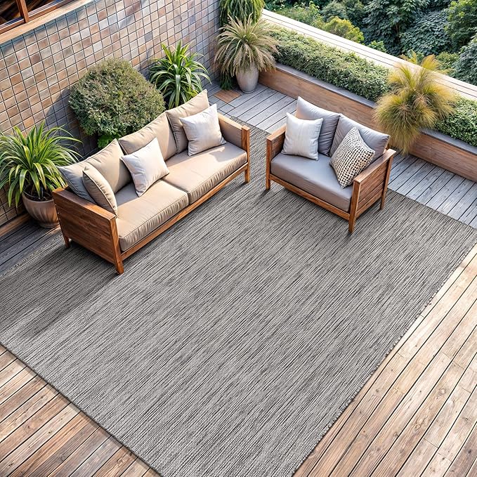 CAMILSON Outdoor Rug 5x7 Modern Area Rugs for Indoor and Outdoor Patios and Porches - Waterproof, Washable, Non-Shedding, Easy-to-Clean Outside Carpet (5 x 7, Solid - Silver Gray)-Ruum Studio Home