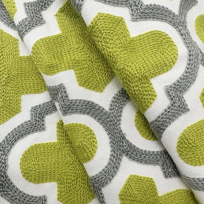 Alysheer Embroidered Lumbar Decorative Throw Pillow Cover 12"x 20", Classic Boho Geometric Embroidery Pattern Cotton Rectangular Cushion Case for Sofa Couch Living Room Bedroom(Green Grey)-Ruum Studio Home