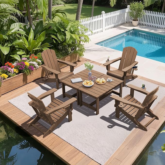 SERWALL Patio Coffee Table, HDPE Rectangle Outdoor Coffee Table, Brown-Ruum Studio Home