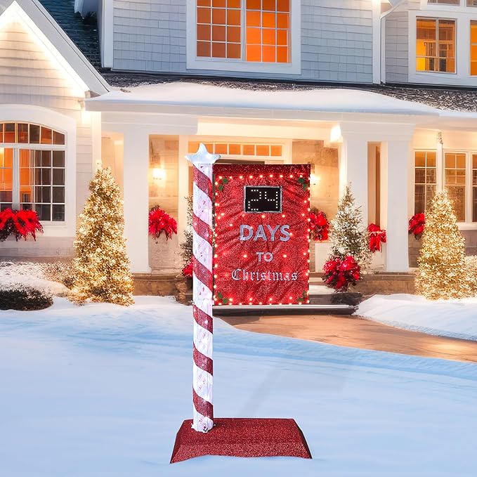 5FT Lighted Christmas Countdown Sign, Remote Control Available Within 0-60 Days, Holiday Countdown Sign Decor with 125 LED Lights, Freestanding Glittered Holiday Display for Outdoor, Indoor-Ruum Studio Home