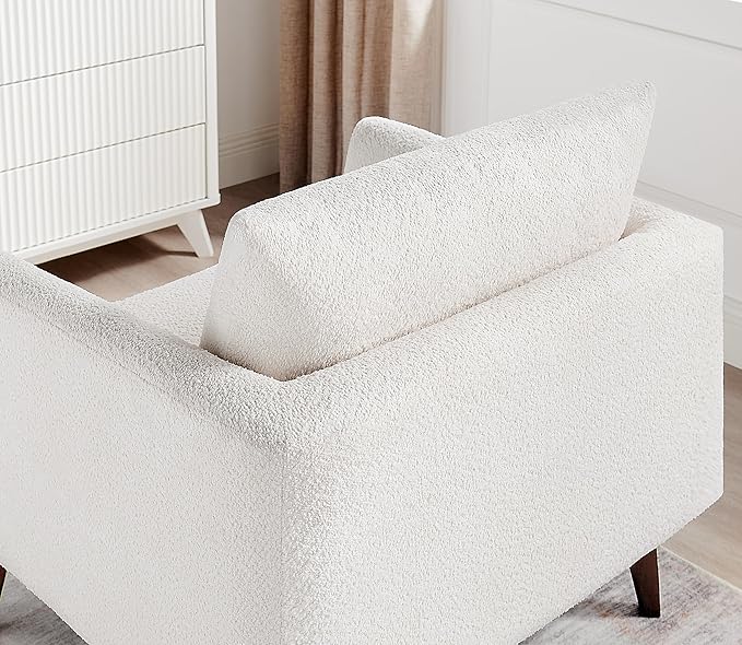 Oversized Accent Chair Modern Boucle Armchair for Living Room- 37" Wide Accent Chair with Solid Wood Legs, White Upholstered Lounge Chair for Bedroom & Office, Cozy Reading Chair (Easy Assembly)-Ruum Studio Home