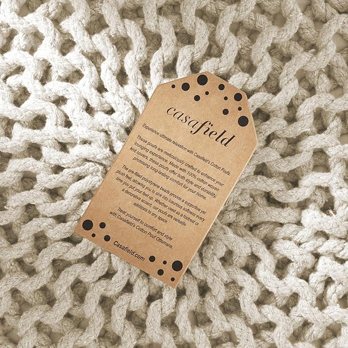Casafield Round Pouf Ottoman, Natural - 20" Diameter x 14.5" High Cotton Knit Foot Stool - Boho Floor Pouffe for Living Room, Bedroom, Home Office-Ruum Studio Home