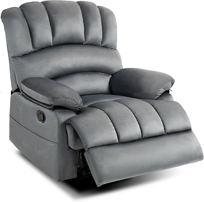 Luxlen Manual Recliner Chair, Reclining Chair with Overstuffed Armrest and Backrest, Living Room Single Sofa Recliners,Light Grey-Ruum Studio Home
