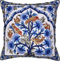 Blue Tree of Life Pillow Cover Blues Birds Floral Decorative Pillowcase Flower Outdoor Suzani Cushion Needlepoint Hand Embroidered Wool Size - 18x18-Ruum Studio Home