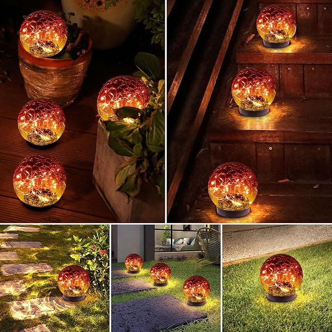 Solar Globe Lights Outdoor Waterproof-Solar Balls-Solar Garden Lights-Orbs for Outside 4 Pack Cracked Glass Ball for Lawn Patio Yard Backyard Decorations-Ruum Studio Home