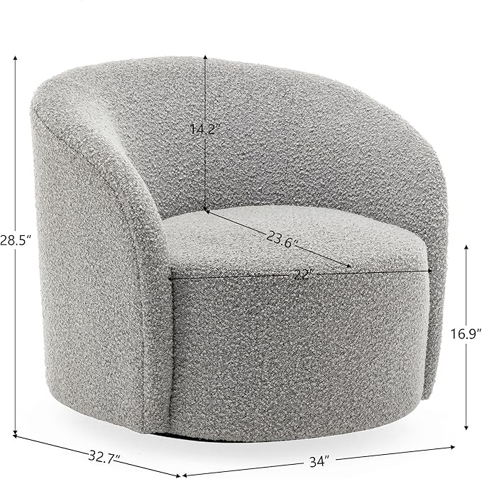 KINWELL Sherpa Swivel Barrel Chair & Round Ball Pillow Set - 34" Wide Modern Boucle Accent Chair with 9” Matching Nordic Decorative Throw Pillow for Living Room and Bedroom(Black White)-Ruum Studio Home