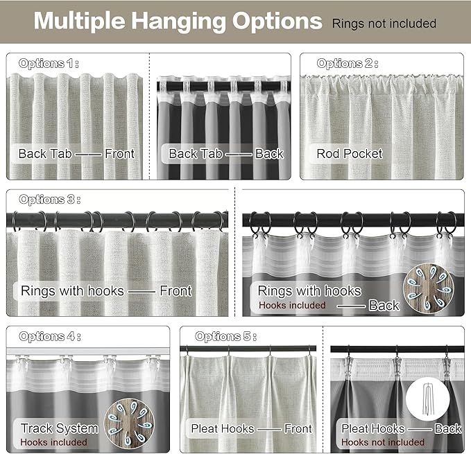 RAIN CITY 2 PCs Extra Wide Linen Blackout Curtains 108 Inches Long,Back Tab Pleaetd Drapes with Hooks Track System Curtain Panels for Large Windows Patio Sliding Door Living Room 70 x 108-Ruum Studio Home
