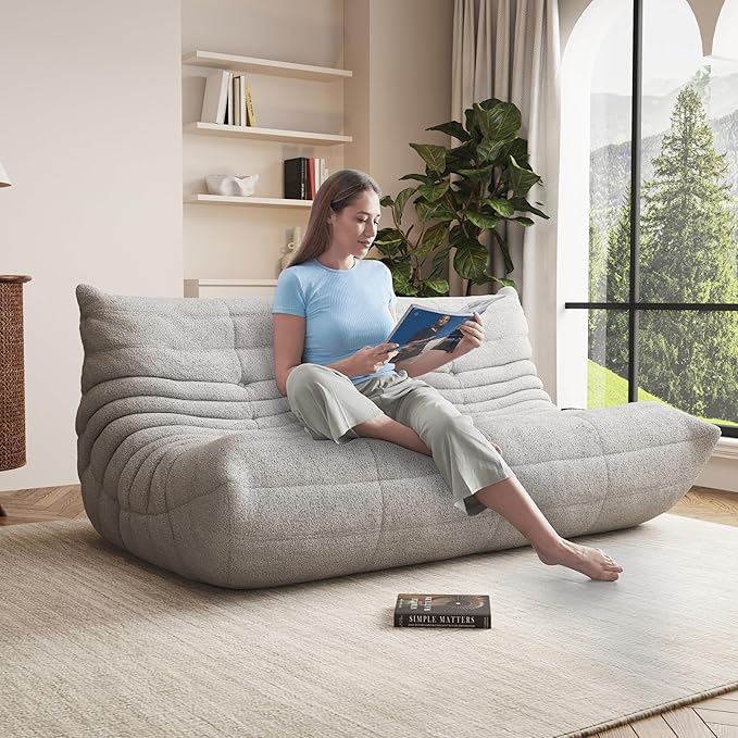 Bean Bag Chair, Oversized Bean Bag Chair for Living Room, Fireside Chair for Adults with Memory Foam Filled, Big Accent Lounge Floor Sofa for Reading, Relax, No Assembly Required. (Grey 3-Seater)-Ruum Studio Home