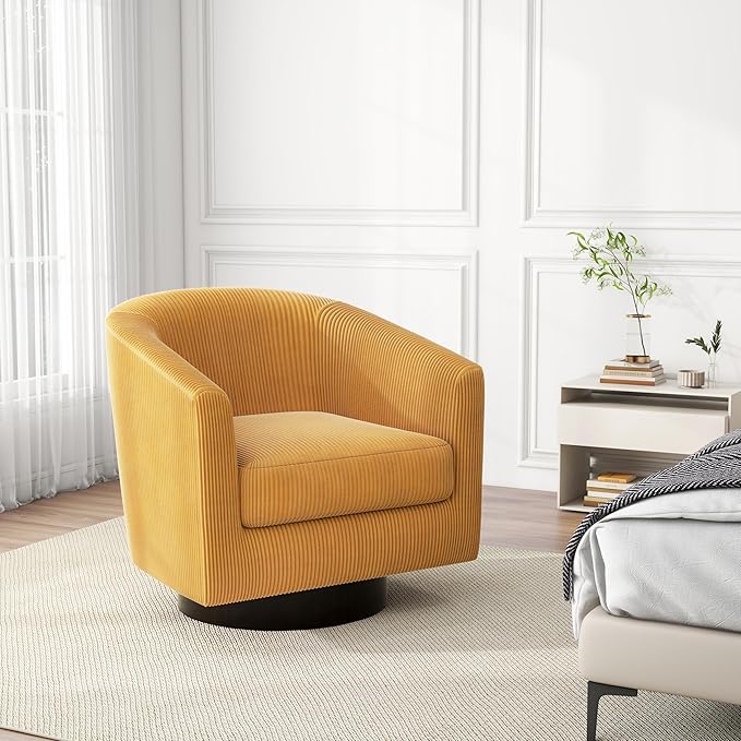 Swivel Barrel Accent Chair, Modern Round Corduroy Fabric Arm Chair for Living Room, Bedroom, Comfy Club Reading Chairs for Adults (Corduroy Orange, Set of 1)-Ruum Studio Home