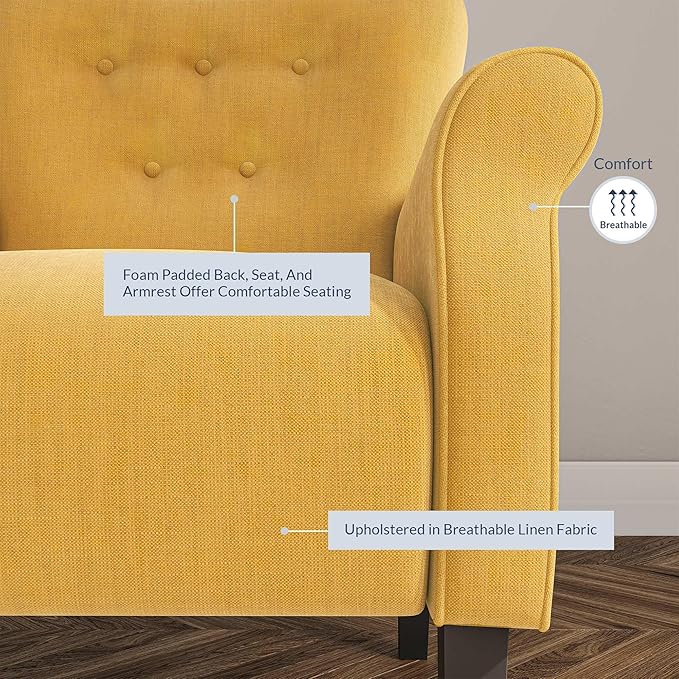 BELLEZE Modern Accent Chair, High Back Armchair, Upholstered Wingback Side Chair, Padded Single Sofa with Wooden Legs for Living Room, Bedroom - Citrine Yellow-Ruum Studio Home