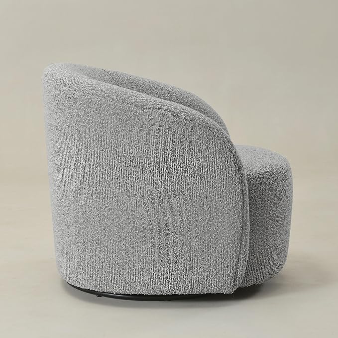 KINWELL 34" Boucle Swivel Barrel Chair with 18" Round Ottoman Set, Fully Assembled Set of Sherpa Accent Chair and Footrest, Modern Comfy Armchair and Footstool for Living Room and Bedroom, Black White-Ruum Studio Home