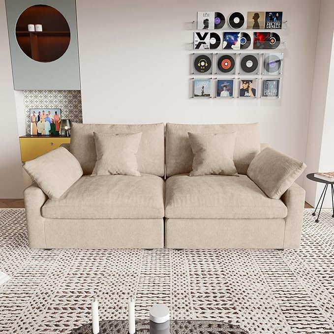 JACH Sectional Couches for Living Room, Cloud Sectional Couch with Deep Seat, Down Filled Modular Sofa, Covers Removeable & Washable, Love Seat Sofas Furniture for Living Room, Khaki-Ruum Studio Home
