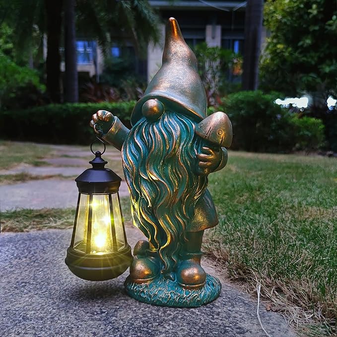 JOYBEE Garden Statues Gnomes with Solar Lantern Outdoor Decor-Gnomes Solar Figurines Lights Decorations for Patio Yard Lawn Ornaments-Gifts for Birthday Easter Housewarming-Ruum Studio Home