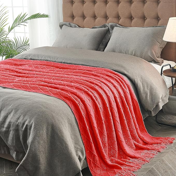 inhand Knitted Gift Throw Blankets for Couch and Bed,Valentines Day Decor Blanket for Her Him Girlfriend Wife, Red Romatic Lightweight Decorative with Tassel, Farmhouse Warm Woven for Women, 60"x80"-Ruum Studio Home
