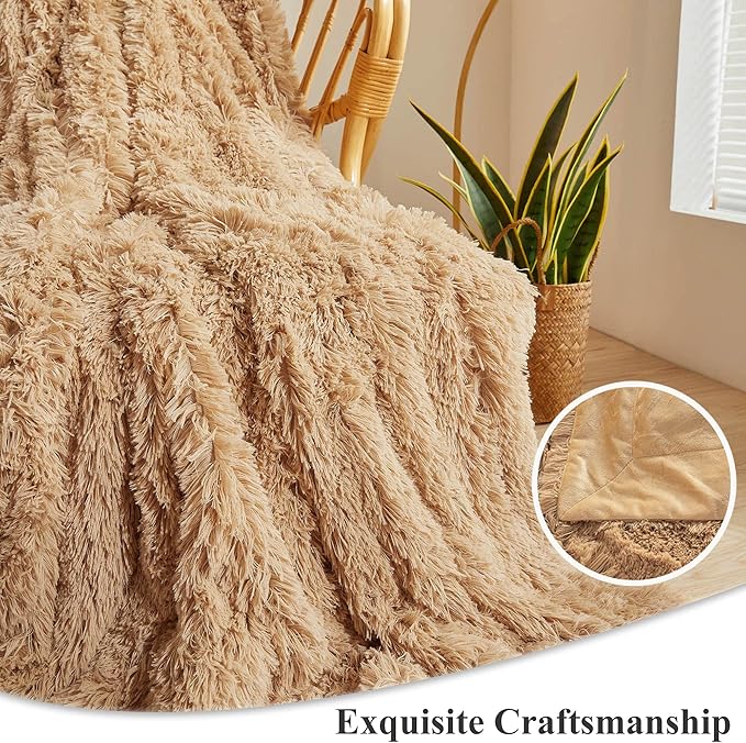 XeGe Plush Faux Fur Throw Blanket, Camel Luxurious 50x60 Shaggy Furry Blanket, Fluffy Microfiber Velvet Couch Throw, Ultra Soft Fuzzy Office Throw, Winter Fall Lap Blanket for Sofa Bed Camel-Ruum Studio Home