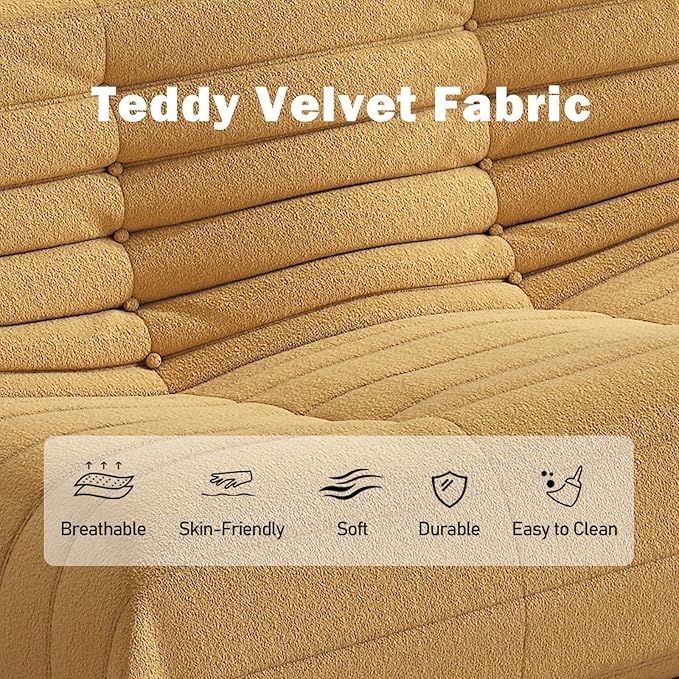 Bean Bag Chair, Loveseat Fireside Chair Bean Bag Sofa Large Bean Bag Chair for Adults, 2 Seater Bean Bag Chairs for Teens with High Density Comfortable Foam, Bean Bag for Living Room, Bedroom (Yellow)-Ruum Studio Home