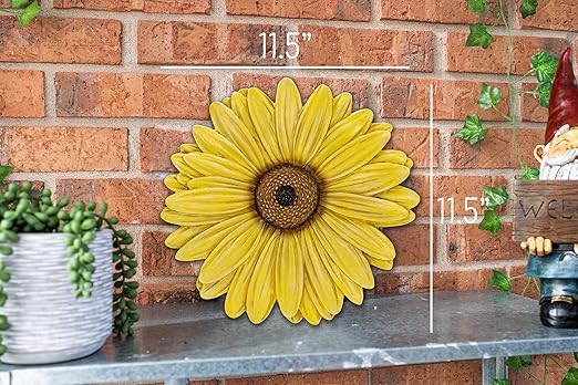 NAT & Jules Gerbera Daisy Flower Shaped Dimensional Indoor Outdoor 12 inch Cast Resin Decorative Garden Stepping Stone, Patio, Walkway Sculpture Yard Art, Yellow-Ruum Studio Home