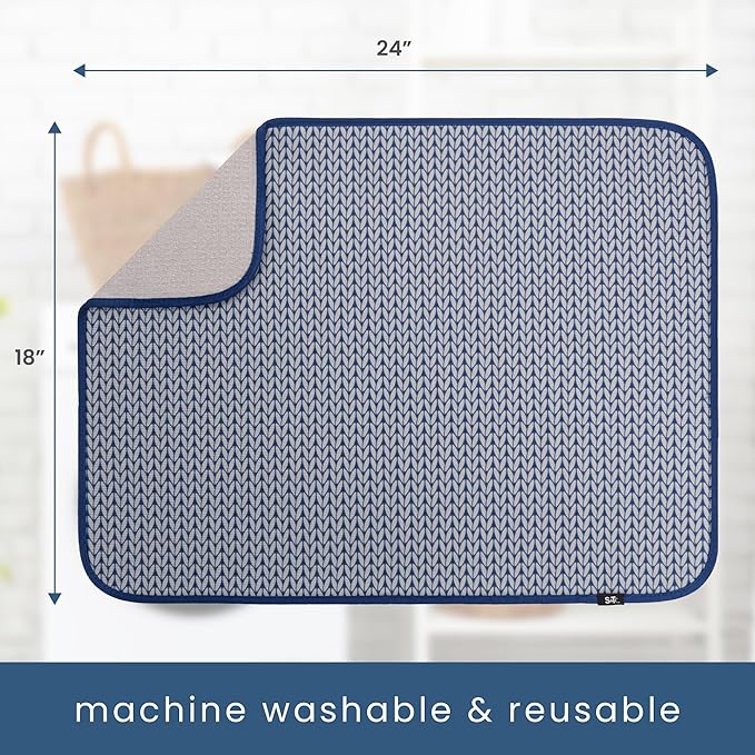 S&T INC. Dish Drying Mat XL, 18” x 24”, Absorbent Microfiber Kitchen Counter Mat, Dish Drying Pad for Dishes, Utensils, Pots and Pans, Extra Large, Blue Stockinette-Ruum Studio Home