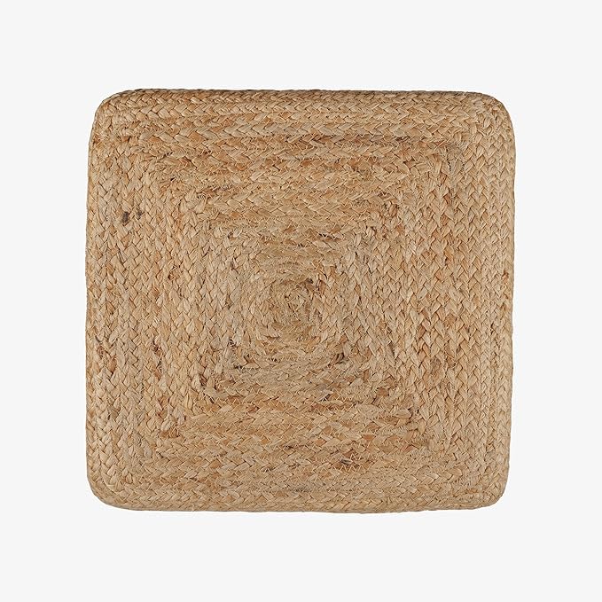 REDEARTH · Cube Pouf Foot Stool Ottoman - Jute Braided Pouffe Poof Accent Sitting Footrest for The Living Room, Bedroom, Nursery, Patio, Lounge & Other Rooms (14.5”x14.5”x16”; Natural Acorn)-Ruum Studio Home