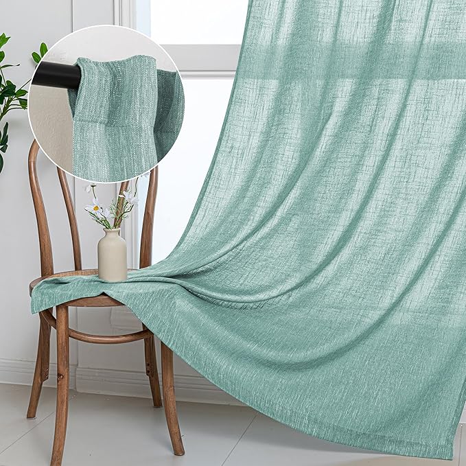 MYSKY HOME Semi Sheer Curtains for Sliding Door 95 Inches Long 2 Panels, Farmhouse Ceiling Curtains Living Room Light Filtering Back Tab Elegant Style Soft Fabric, 50" x 95", Turquoise, 2 Piece-Ruum Studio Home